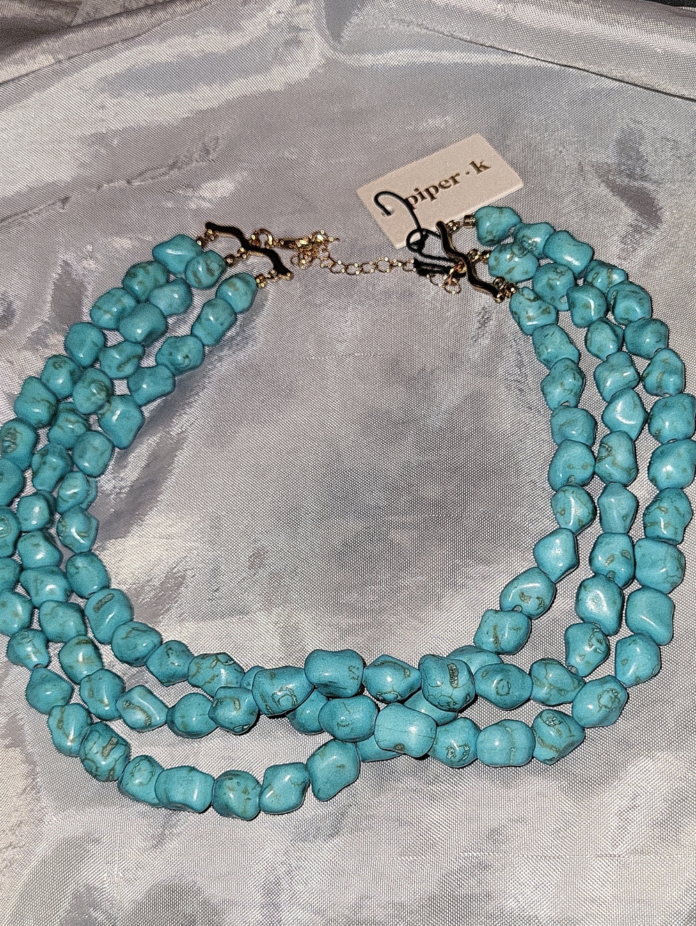 Piper K Turquoise Chunky Three-Strand Beaded Necklace Bnwt Rt Te